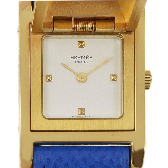 HERMES Medor Watches WhiteDial Plated Gold/Embossed Leather Quartz Analog ... - Picture 1 of 8